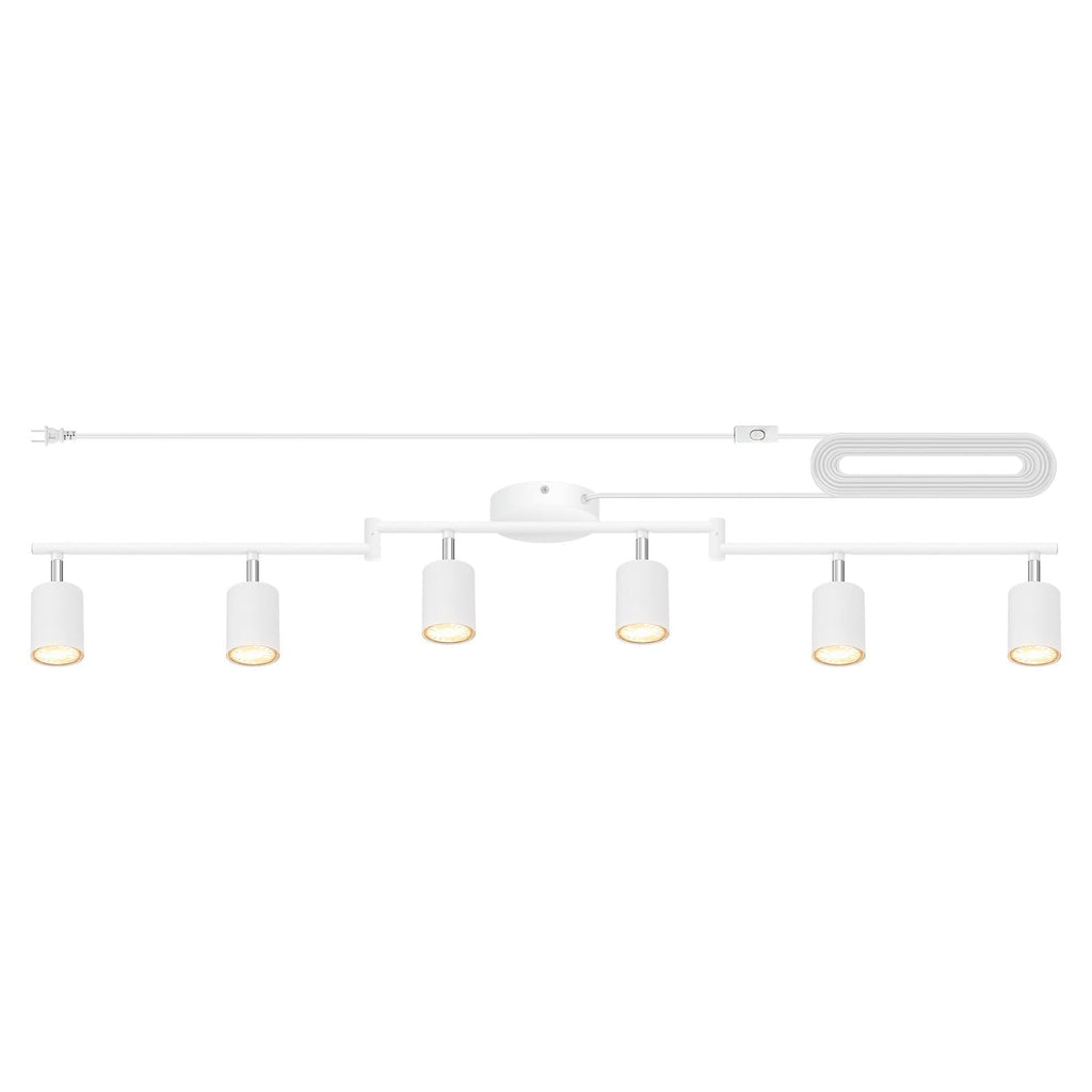 Plug in Track Lighting LED, Track Lighting Fixtures Ceiling, White 6-Light Kitchen Light Kit, Plug in Wall Light