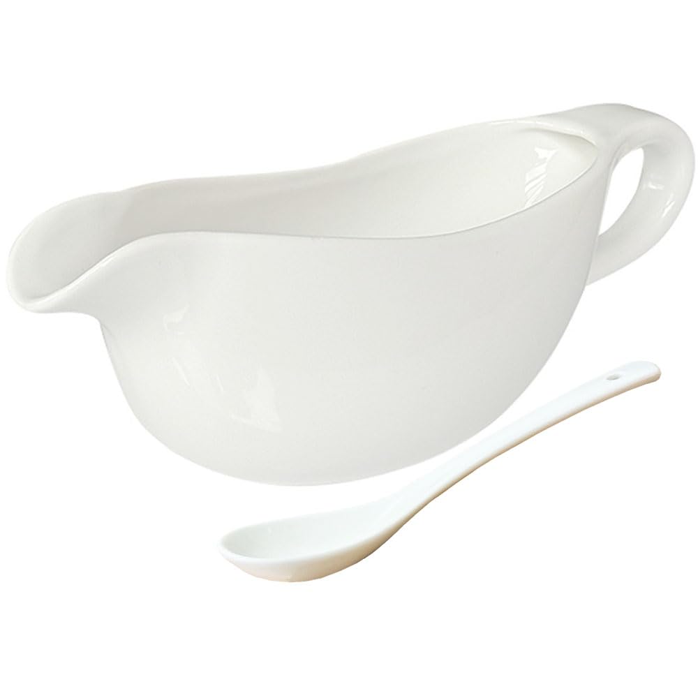 20 OZ Gravy Boat - White Meat Sauce Boat With Spoon - Perfect for Gravy, Sauces and Syrups, Salad Dressings, Creamer