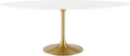 Inspired Saarinen Style Tulip Oval Pedestal Dining Table — Gold Base / White Top, 78″ Oval