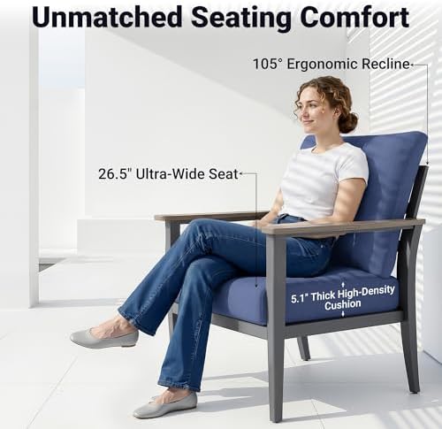 5-Piece Aluminum Outdoor Patio Furniture Set | Navy Blue with Thick Cushions for Patio, Garden & Porch