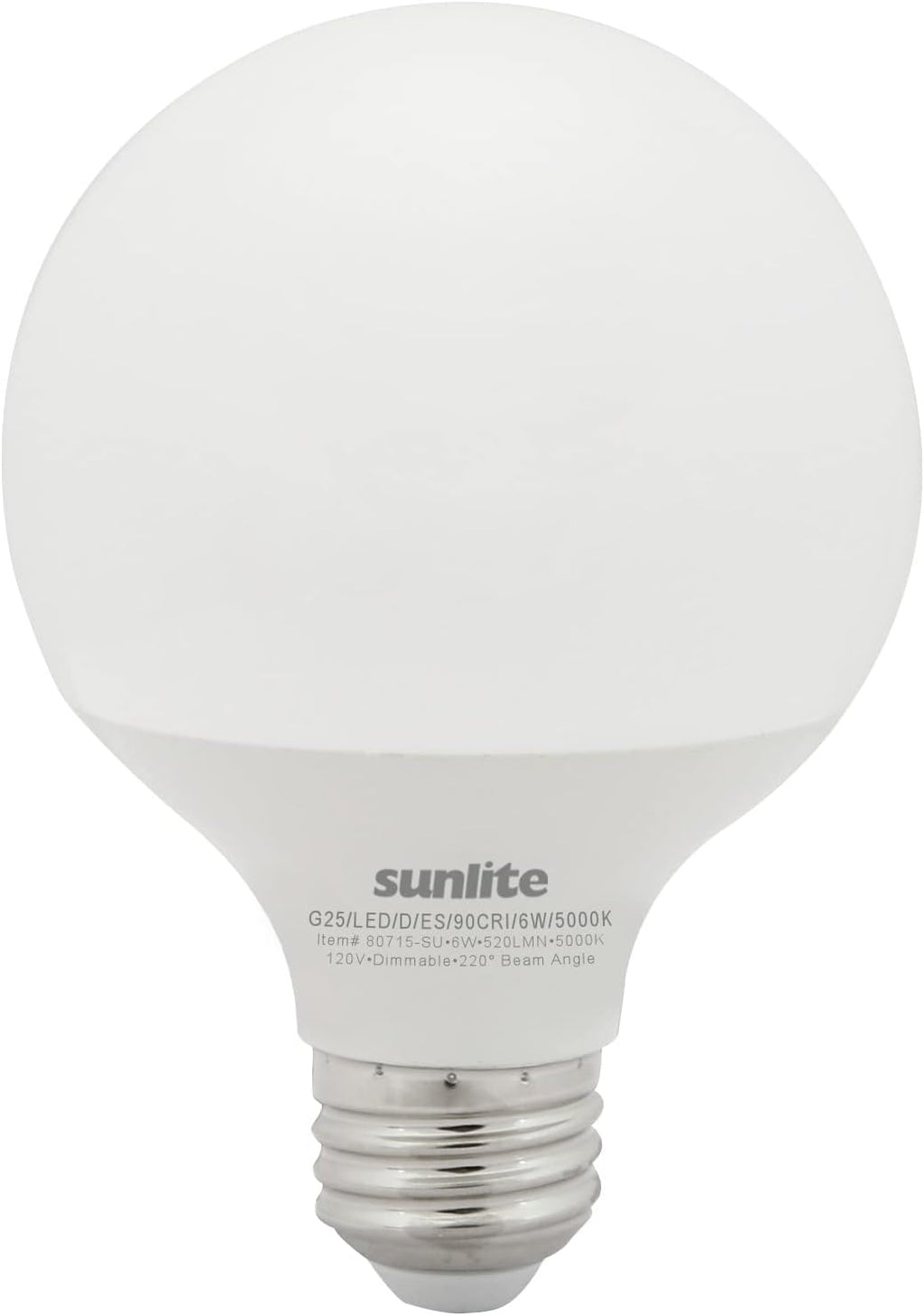 LED G25 Globe Light Bulb, 6 Watts (60W Equivalent), 120V, Medium E26 Base, 500 Lumens, Dimmable, Frosted, 90 CRI