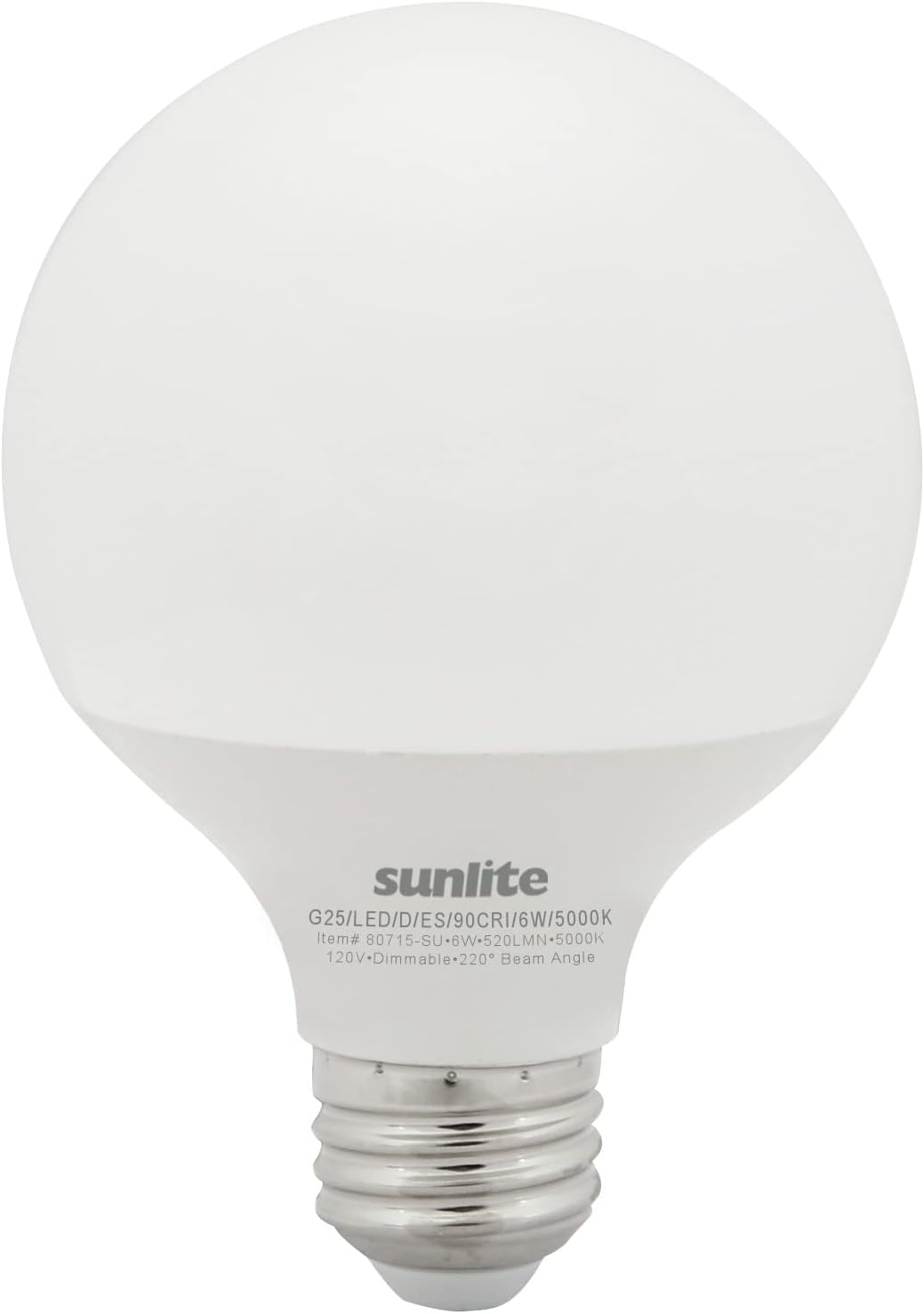 LED G25 Globe Light Bulb, 6 Watts (60W Equivalent), 120V, Medium E26 Base, 500 Lumens, Dimmable, Frosted, 90 CRI