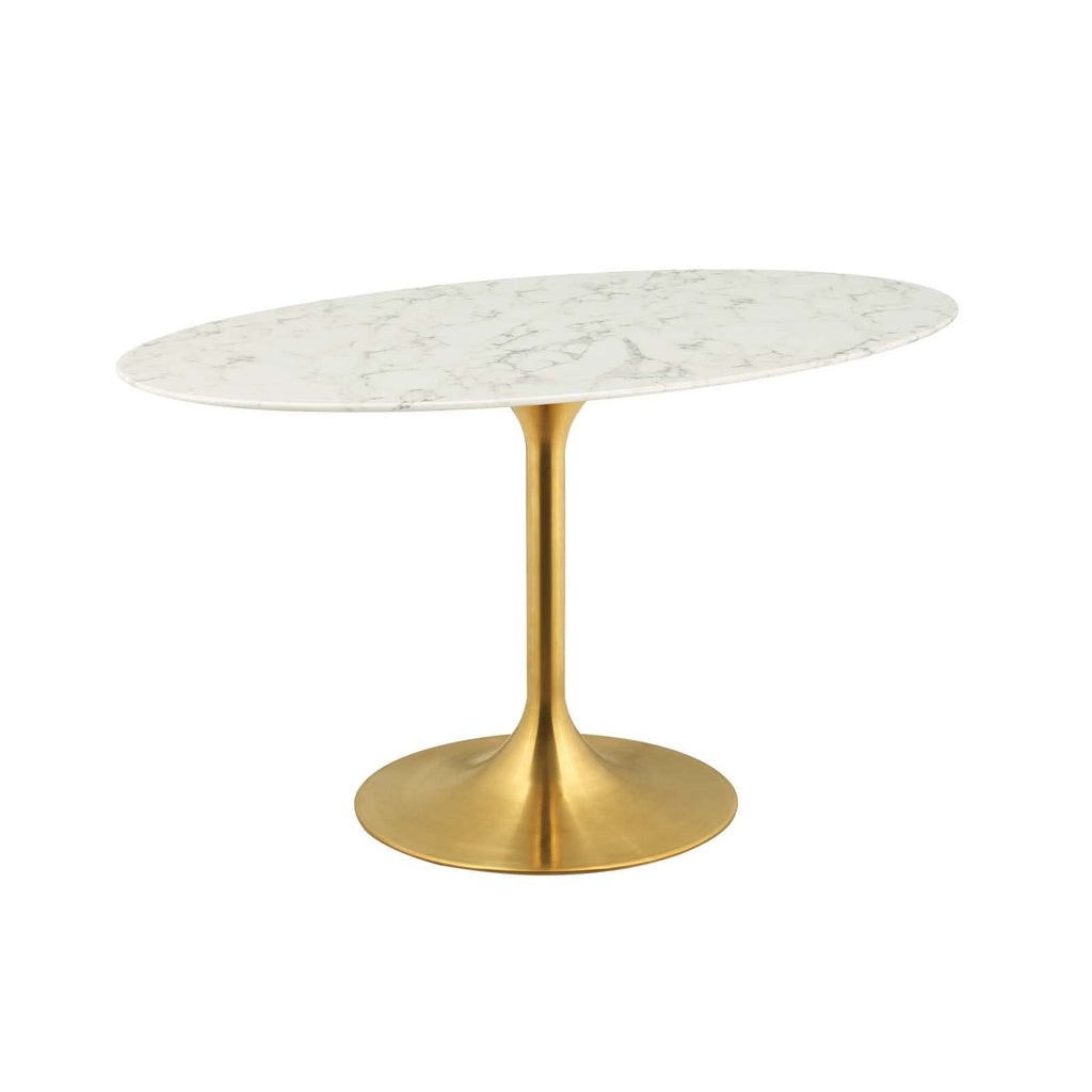 Lippa 54" Oval-Shaped Mid-Century Modern Dining Table with Artificial Marble Top and Gold Base