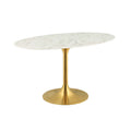 Lippa 54" Oval-Shaped Mid-Century Modern Dining Table with Artificial Marble Top and Gold Base