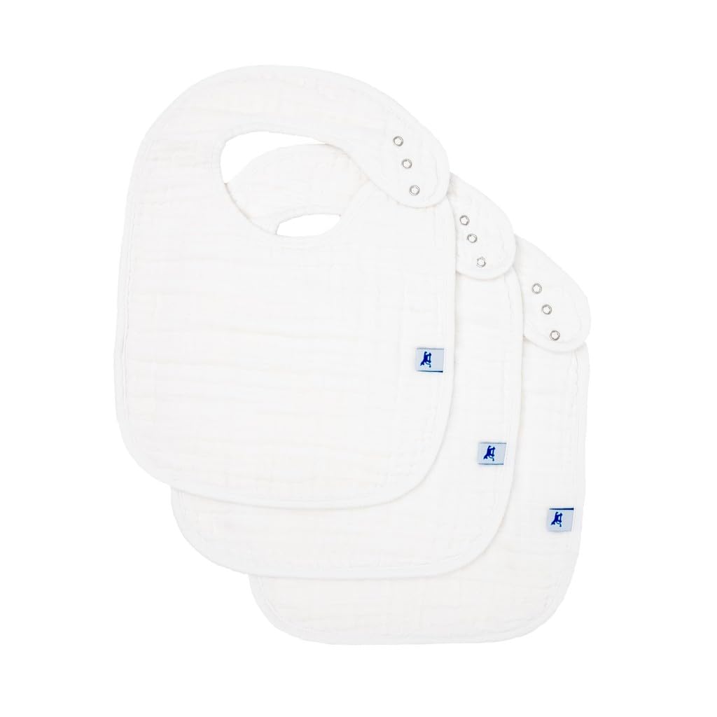 Muslin Baby Bibs | Adjustable as Baby Grows | Soft Absorbent Muslin Fabric | For Eating, Drooling, Teething (White)