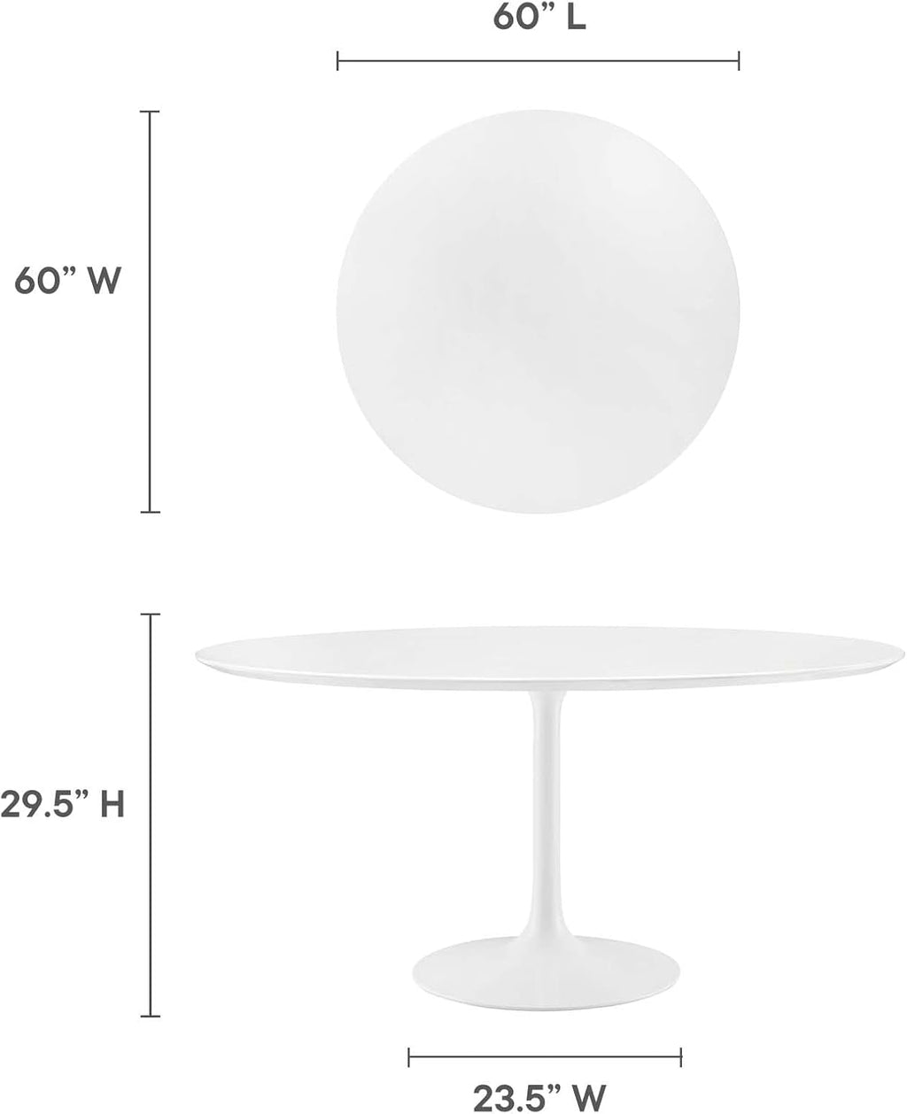 Inspired Saarinen Style Tulip Round Pedestal Dining Table — White, 60″ Round