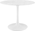 Inspired Saarinen Style Tulip Round Pedestal Dining Table — White Base / Artificial Marble Top, 40″ Round