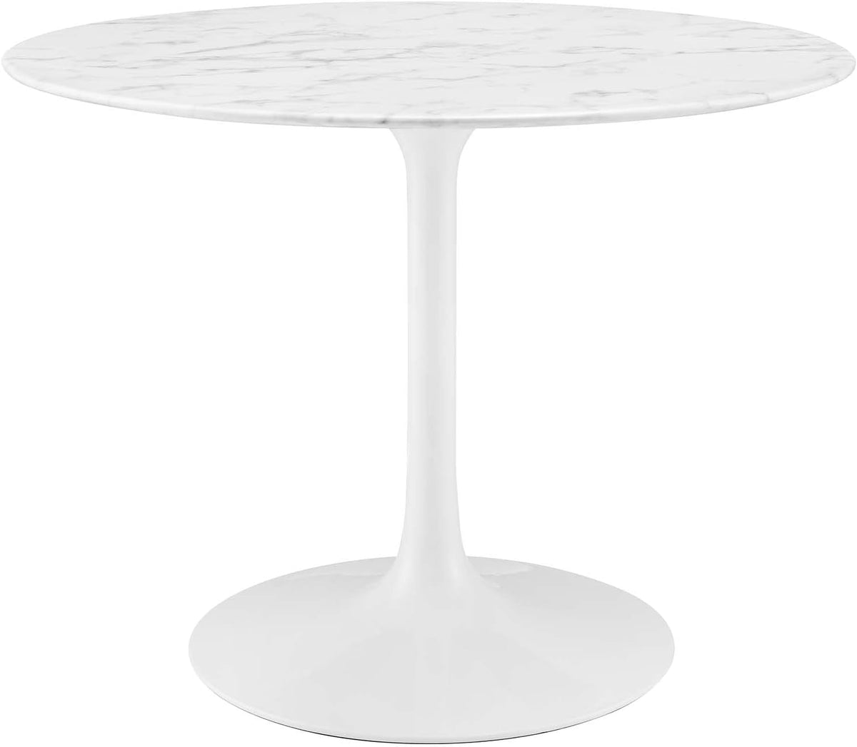 Inspired Saarinen Style Tulip Round Pedestal Dining Table — White Base / Artificial Marble Top, 40″ Round