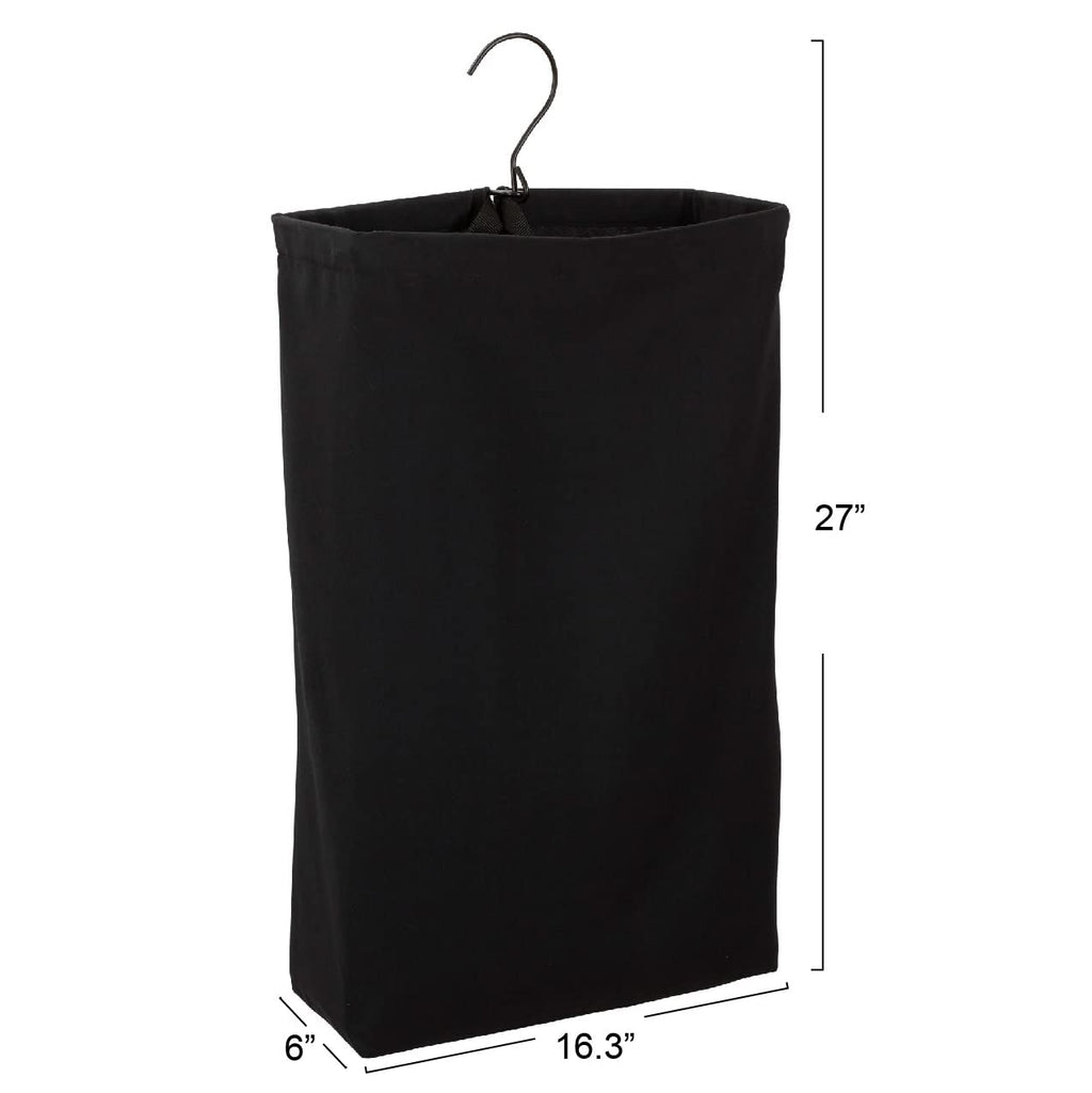 Door Hanging Laundry Bag in Washable Canvas with Loop Handle, Black