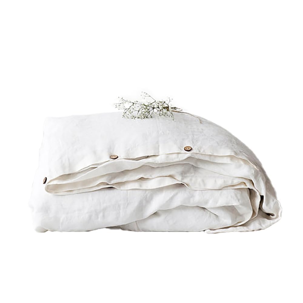 100% Washed Linen Duvet Cover, 3 Pieces Natural Flax French Country Bedding Set, Breathable Farmhouse Comforter Cover