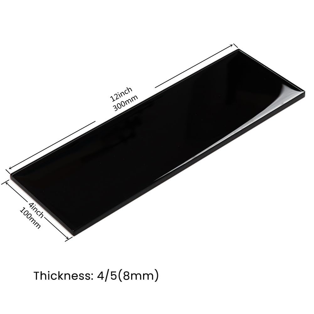 Black Glass Subway Tile 4 x 12 Inch Backsplash Bathroom Shower Wall Pack of 12 Pcs 4 sq.ft
