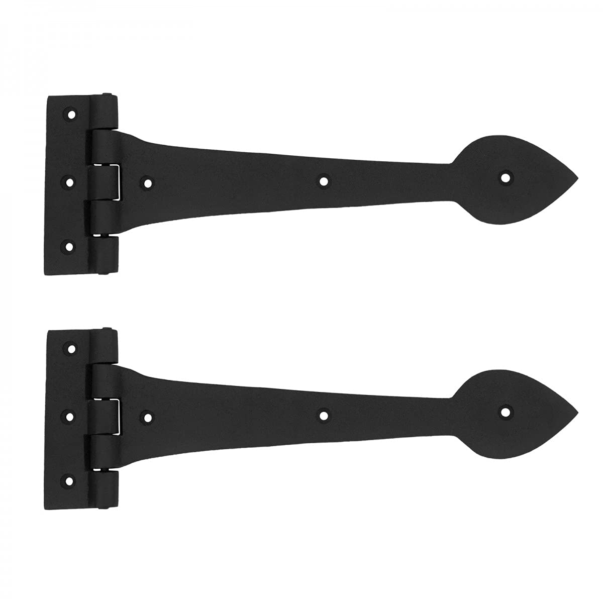 Strap Hinge 12 in. Spade Tip Black Wrought Iron Strap Gate and Door Hinges with Hardware Pack of 2