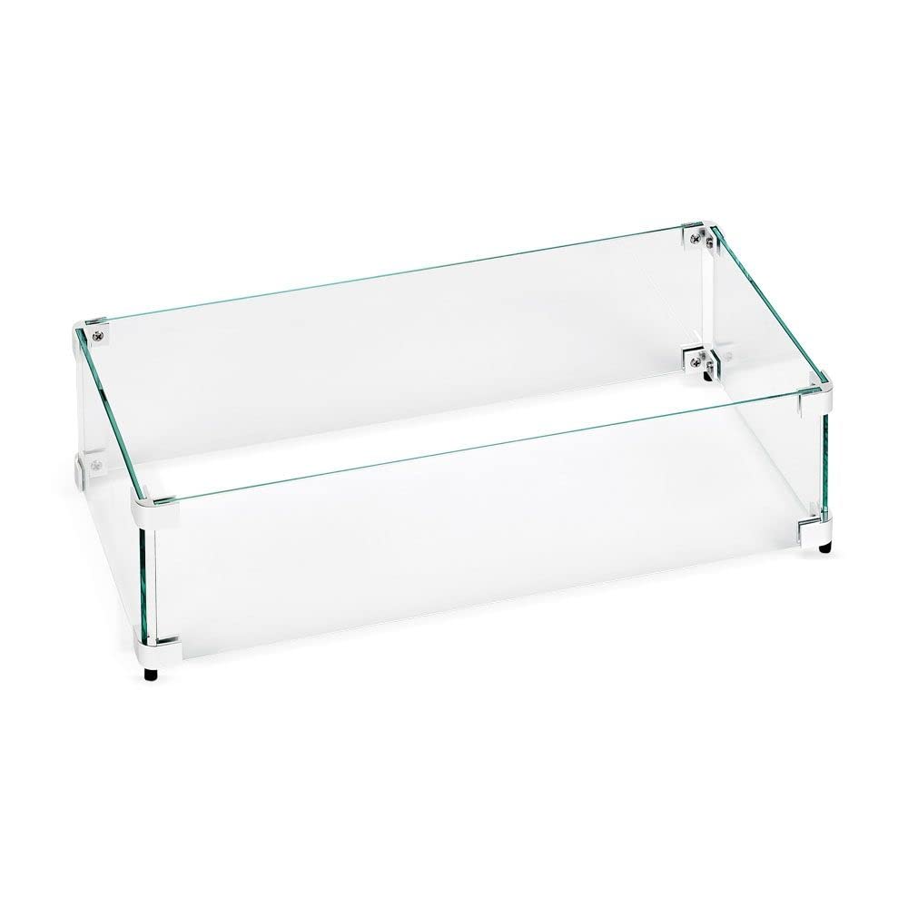 Tempered Glass Flame Guard for 24" x 8" Rectangular Drop-in Fire Pit Pans | Outdoor Wind Guard with Aluminum