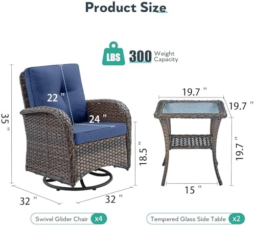 Wicker Outdoor Patio Furniture Set - Swivel | Brown All-Weather Resistant for Backyard, Garden & Porch