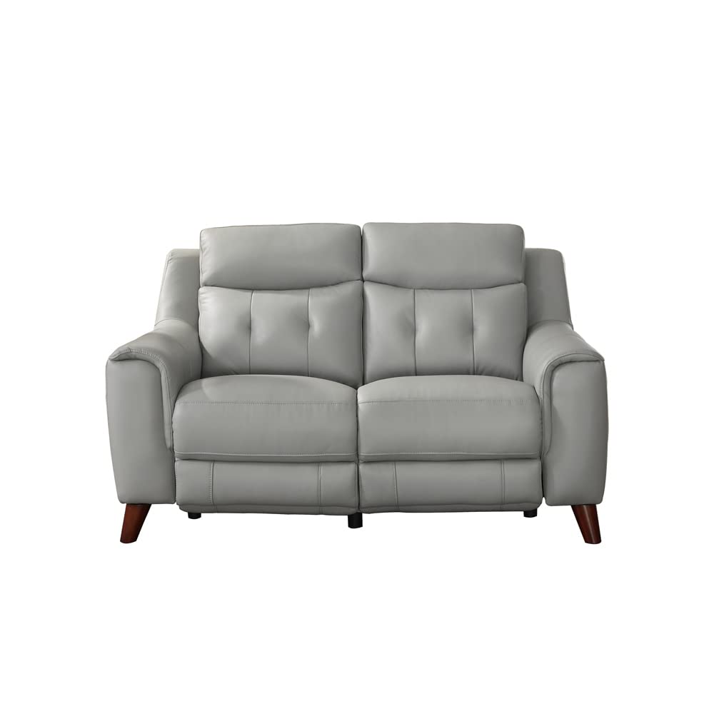Torino Power Recline and Headrest Top Grain Leather Loveseat with Built-in USB-Ports, Silver Grey