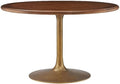 Inspired Saarinen Style Tulip Round Pedestal Dining Table — Brass Base / Walnut Top, 48″ Round