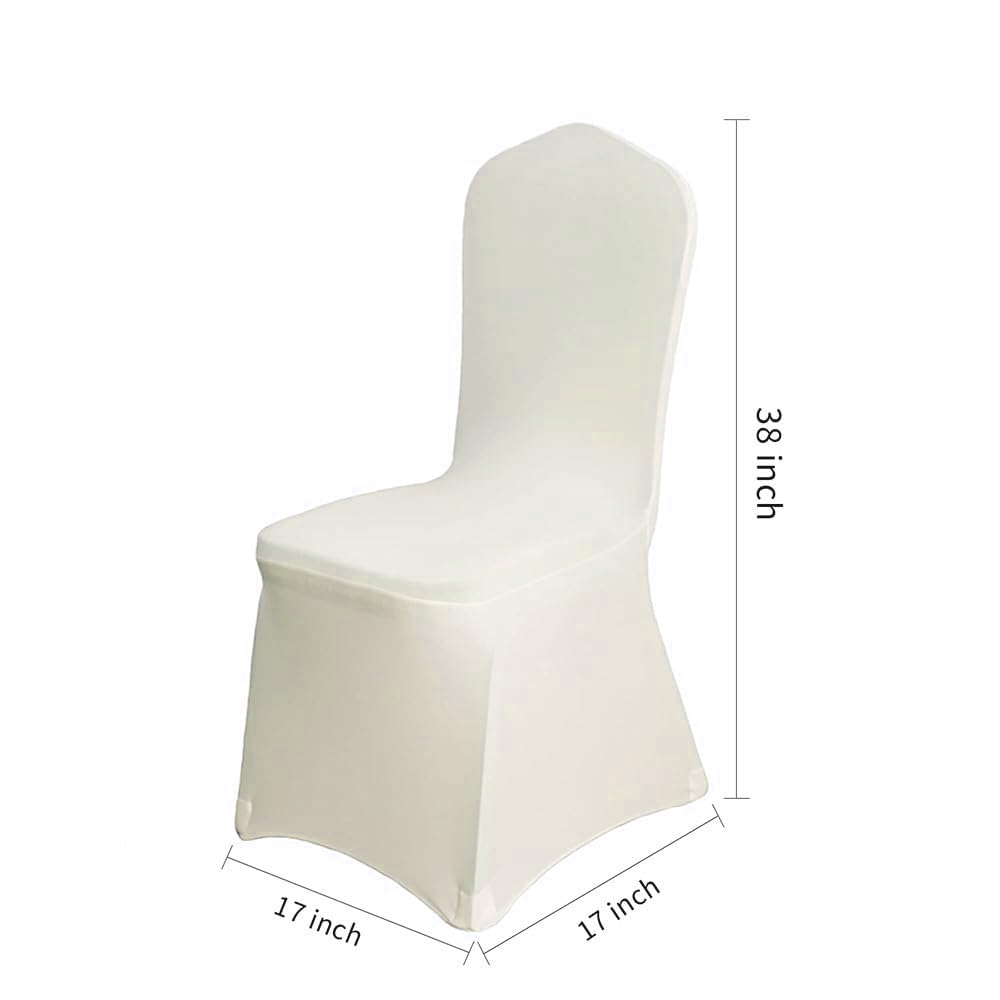 100 Pcs Beige Washable Removable Universal for Wedding Party Dining Banquet Polyester Spandex Stretch Slipcovers