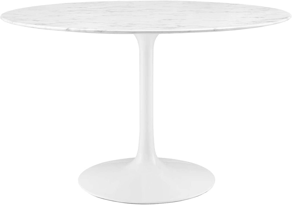 Inspired Saarinen Style Tulip Round Pedestal Dining Table — White Marble Top, 47″ Round