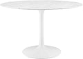 Inspired Saarinen Style Tulip Round Pedestal Dining Table — White Marble Top, 47″ Round