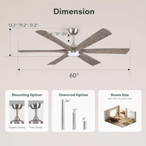 60" Ceiling Fan with LED Light and Remote - Gray