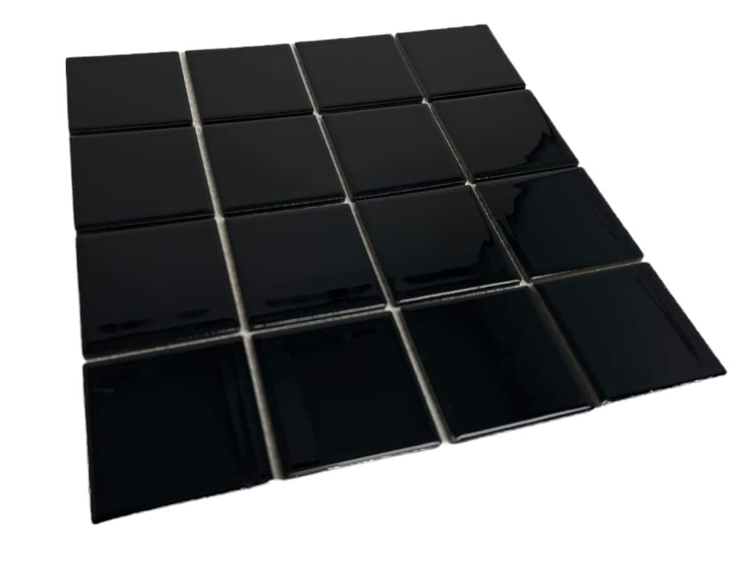 5 sq.ft. Black 3x3 Inches Porcelain Tile - Polished Square Mosaic for Swimming Pools, Spas, Showers, Kitchen