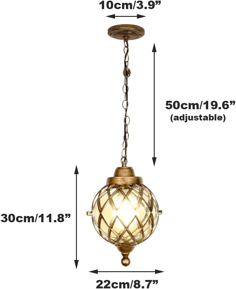 Outdoor Pendant Light For Porch, Exterior Vintage Ceiling Hanging Lamp Lantern Glass Aluminum Outside Waterproof