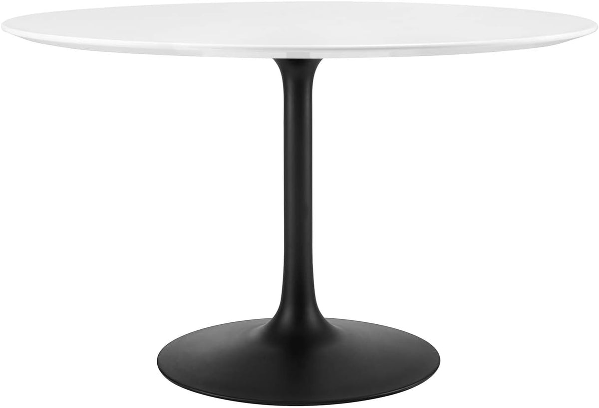 Inspired Saarinen Style Tulip Round Pedestal Dining Table — Black Base / White Top, 47″ Round