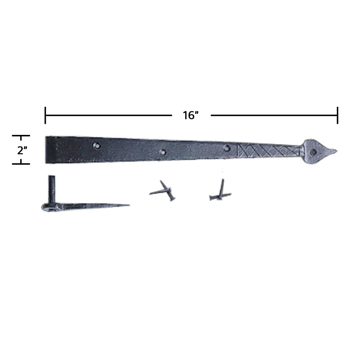 Supply Black Spear Tip Strap Pintle Hinge 16 in. Long Diamond Etch Style Wrought Iron Lift Off Pin Hinges for Doors