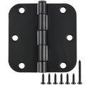 3.5 Inch Matte Black Door Hinges 3 1/2" Rounded 5/8" Flat 24 Pack