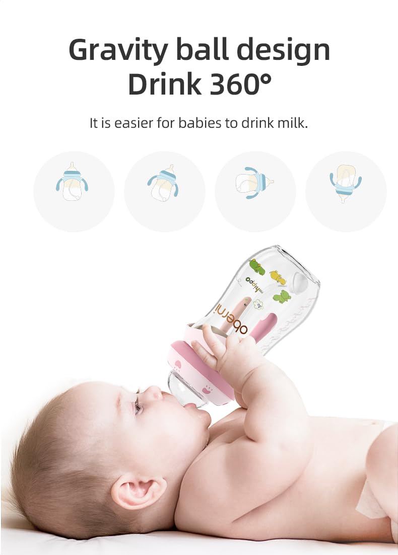 Baby Bottles, Weighted Straw Toddler Milk Bottles with Non-Slip Handle, Size + Variable Fast Flow, 12+ Months