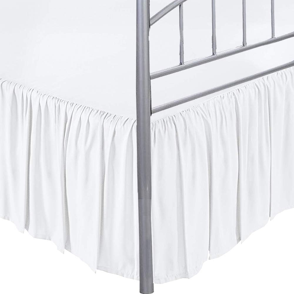 White Solid Queen Ruffled Bed Skirt 15 Inch Drop Split Corner with Platform Bed Skirt Easy Fit Gathered Style, 3