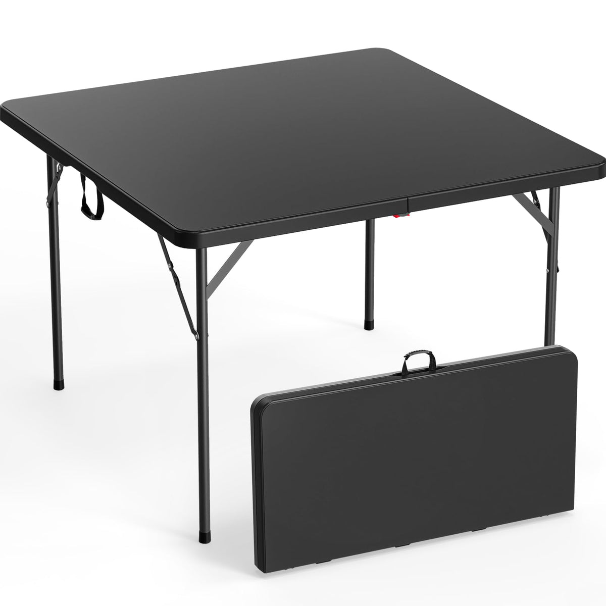 42" Fold in Half Square Table, Bi-Folding Commercial Portable Plastic Dining Table Outdoor Party Wedding Event, Black