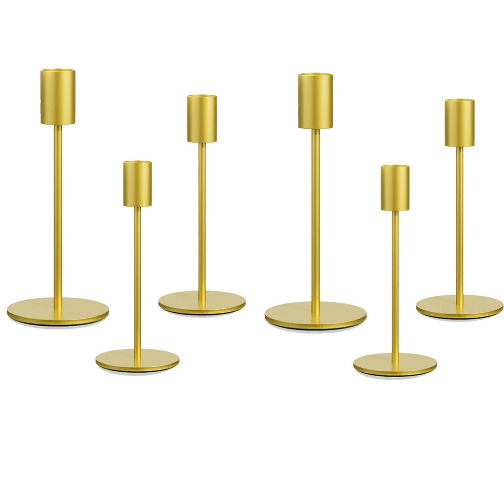 Taper Candle Holder Set of 6, Brass Gold Tall Candlestick Holders