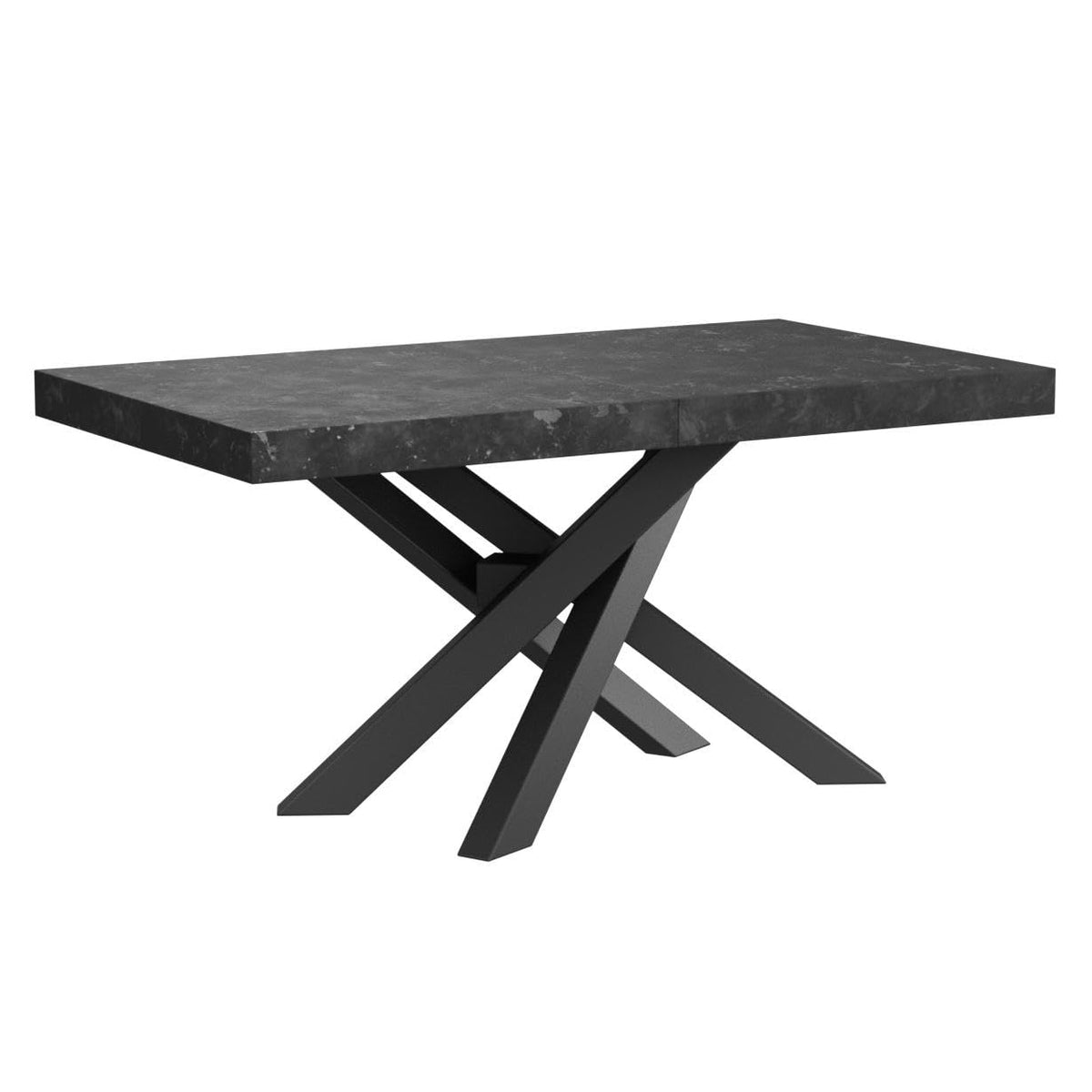 Emma 63(94.5) x35.4 in in, Extendable Dining Table, Concrete Effect, Black with Black Crossed Legs, Made in Italy