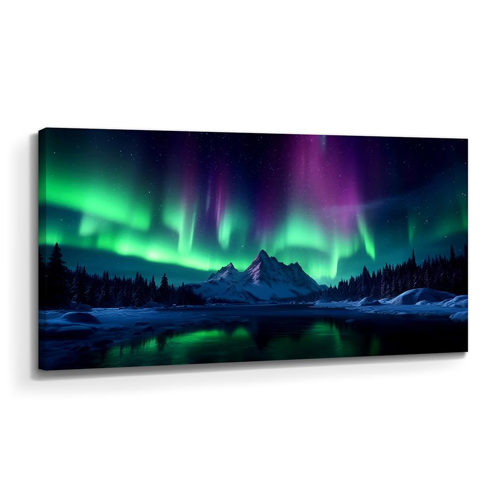 A Borealis Wall Art Canvas: Northern Lights Painting Picture Large Print Decor Artwork Bedroom Office