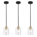 3 Pack Black Gold Pendant Lights Island, Brushed Brass Modern Hanging Light with Clear Glass Shade, Adjustable Metal