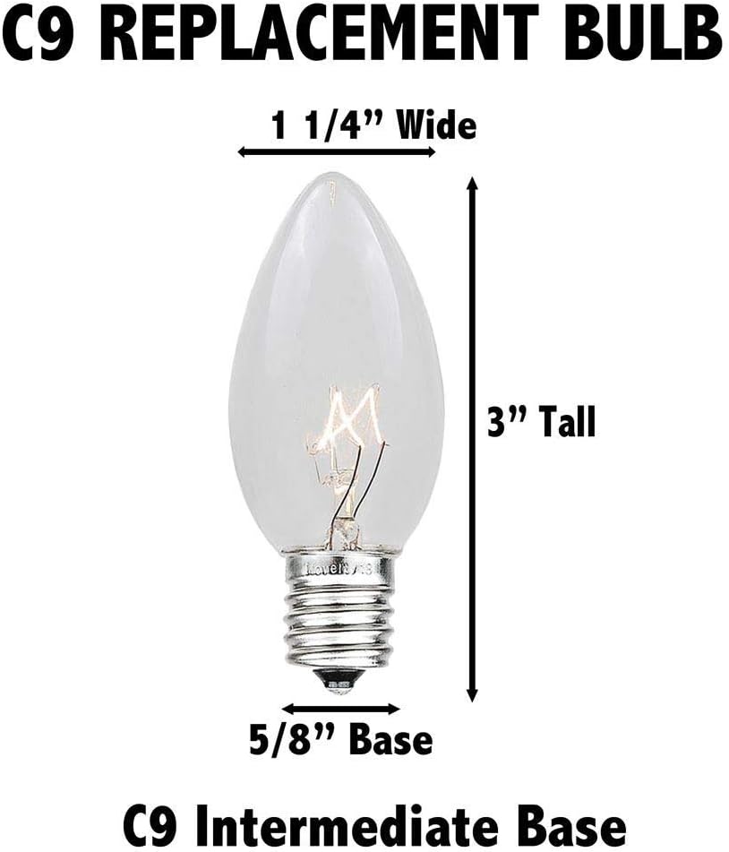 25 Foot C9 Multi Ceramic Christmas String Light Set, Opaque Bulbs