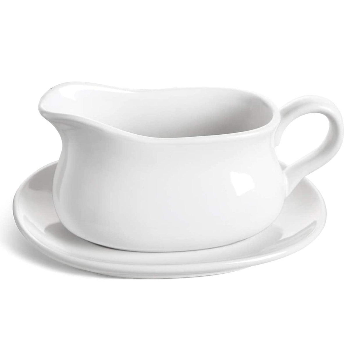 17oz Gravy Boat with Saucer Stand, Set of 1, Ceramic Sauce Boat with Tray for Salad Dressings, Creamer, Broth, Black