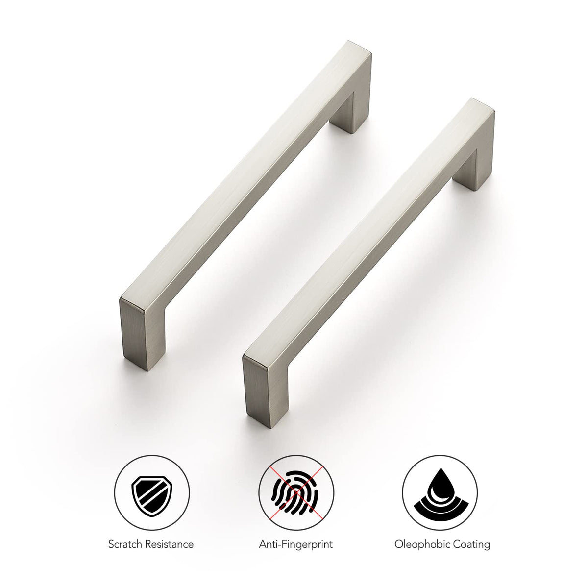 Brushed Nickel Square Solid Cabinet Handles, 3-3/4 Inch, 20 Pack