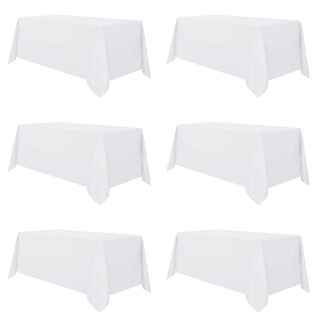 6 Pack White Table Cloth 90x132 Inch for 6 Feet Rectangle Tables