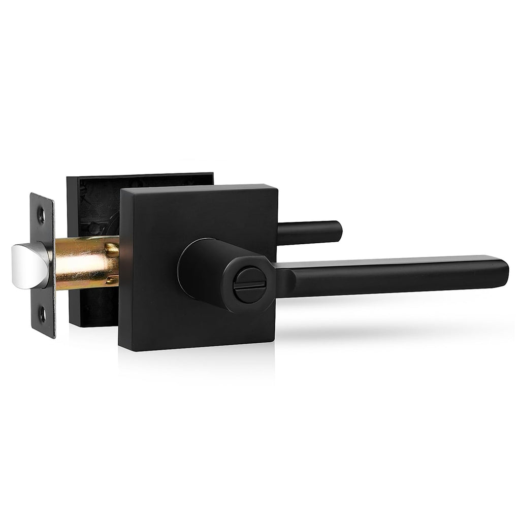 Privacy Door Levers, 1 Pack Black Door Handles Heavy Duty Bed and Bath Door Knobs Interior Keyless Door Locksets