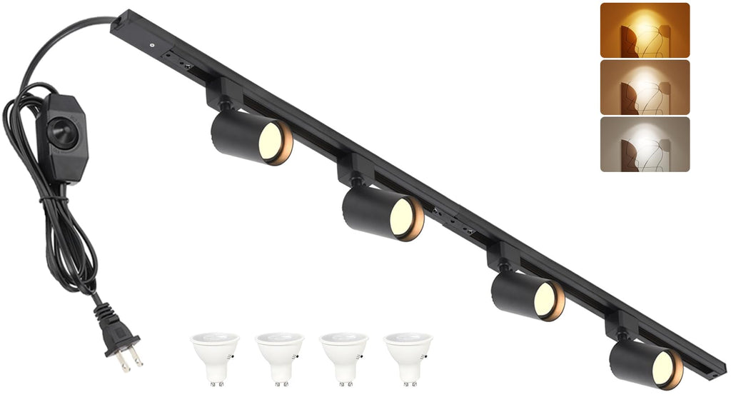 Plug in Track Lighting with Power Cord, 4-Light Black