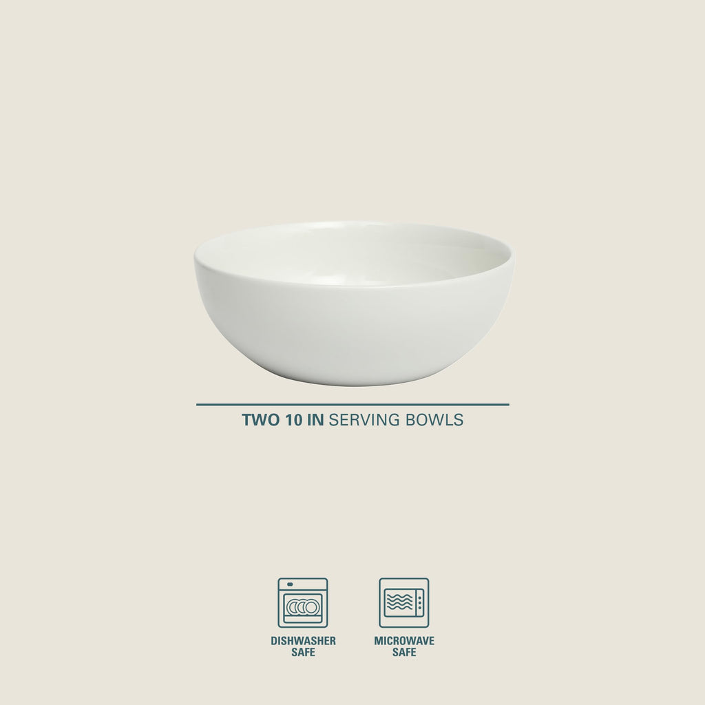 Extra Large Serving Bowls Set of 2-100 oz 10-Inch White Porcelain Salad Bowl Set, Stackable Ceramic Kitchen