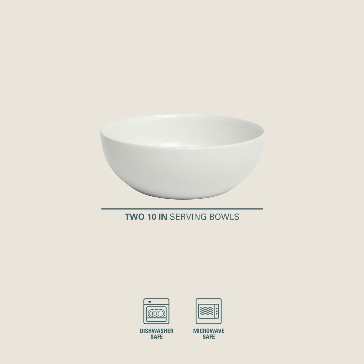 Extra Large Serving Bowls Set of 2-100 oz 10-Inch White Porcelain Salad Bowl Set, Stackable Ceramic Kitchen