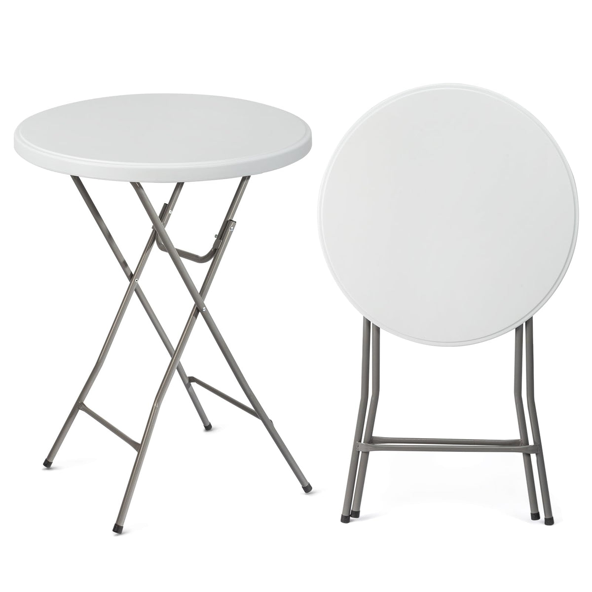 32" Plastic Folding Round Table Bar Height, HDPE Matrial with Gray Metal Finish, High Top Table for Outdoor Party