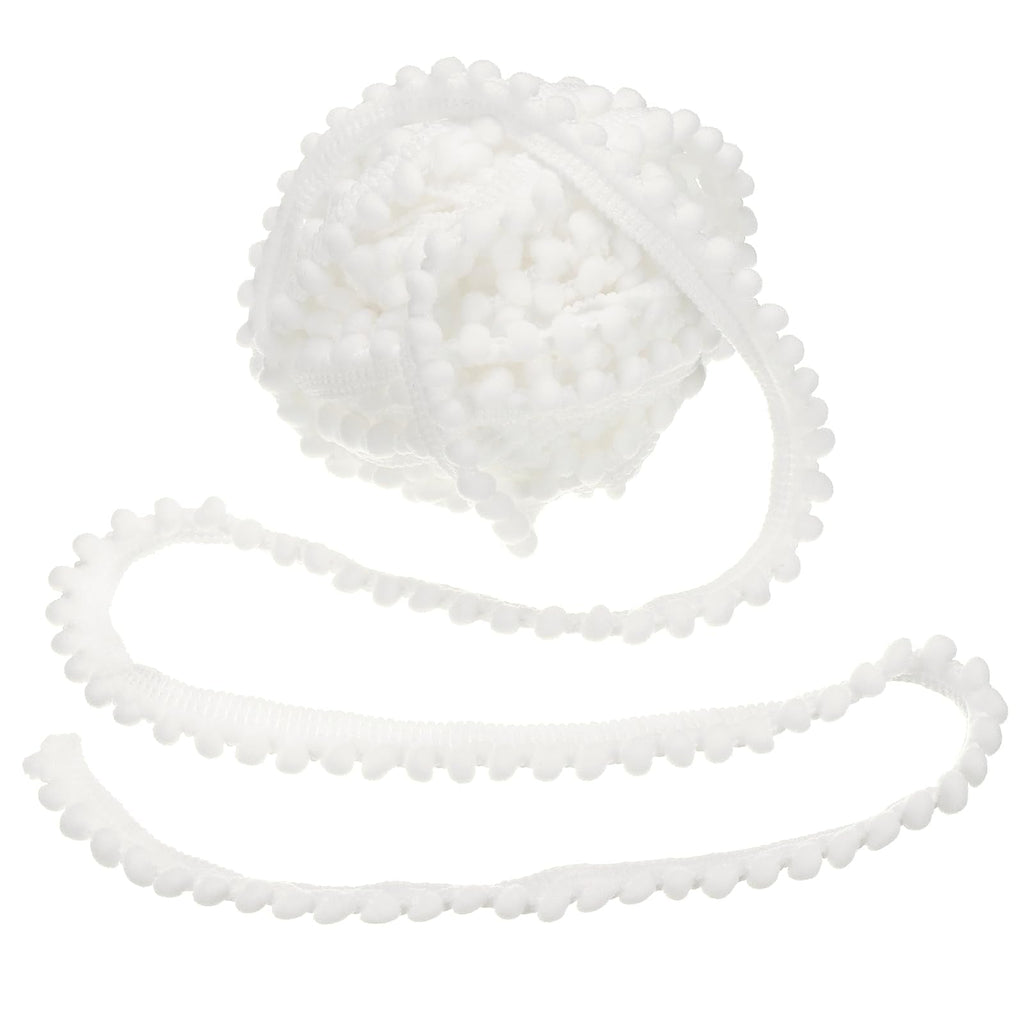 Pom Trim Ribbon, 0.5" Wide White Pom Ball Fringe Trim Sewing Fringe Fabric Trim Ribbon for DIY Crafts - 25 Yards