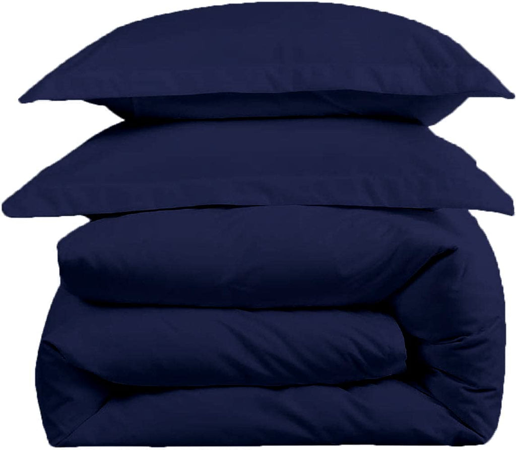 Premium Quality 98x104 Navy Blue Solid Duvet Cover Set Zipper Closure & Corner Ties Easy
