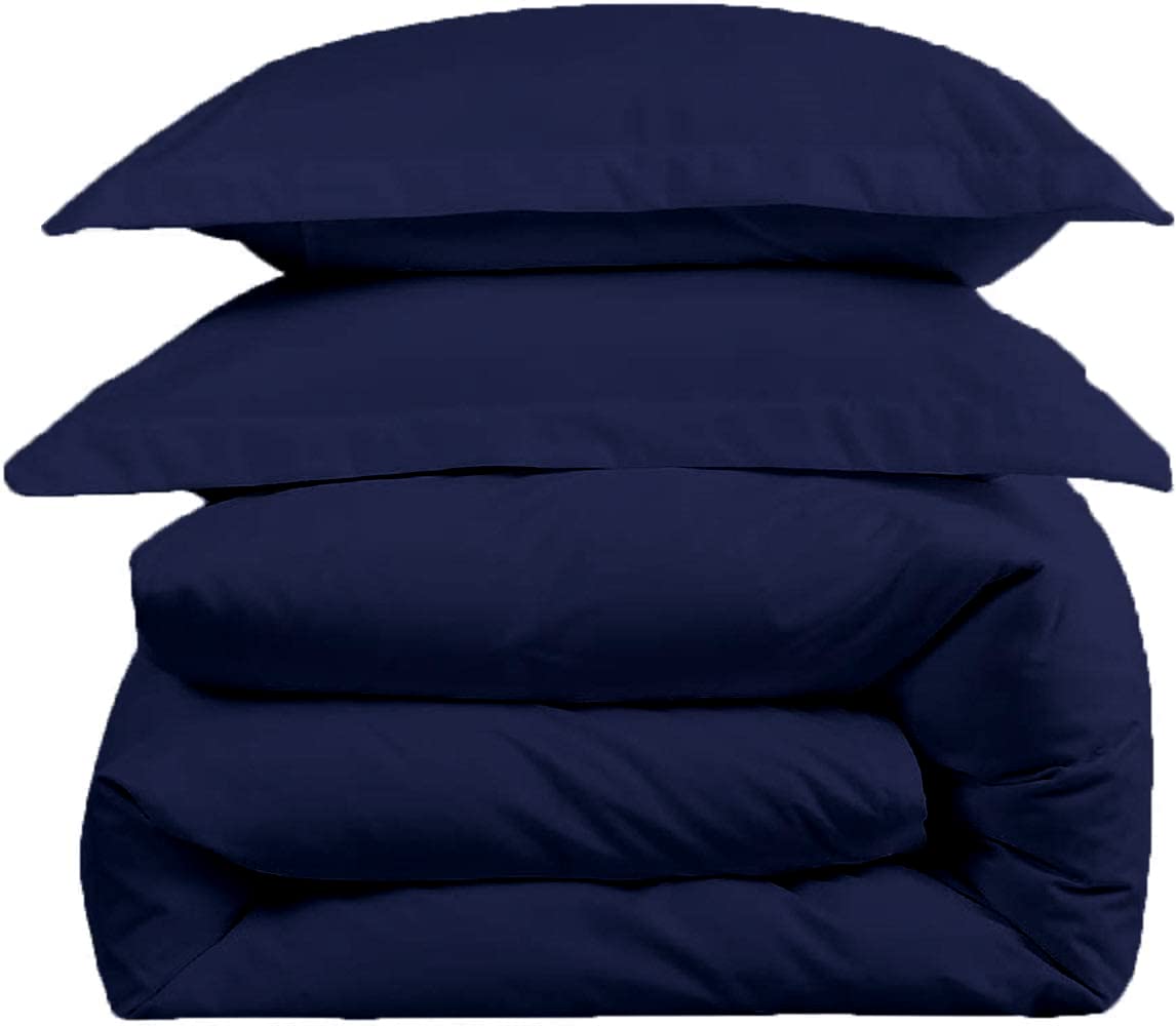 Premium Quality 98x104 Navy Blue Solid Duvet Cover Set Zipper Closure & Corner Ties Easy