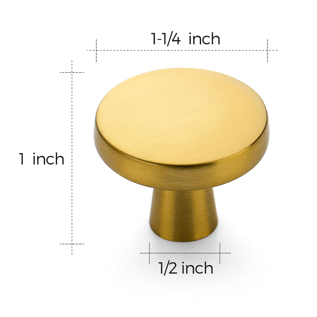 Brushed Brass Drawer Pulls, 1-1/4 Inch Cabinet Knobs,25 Pack