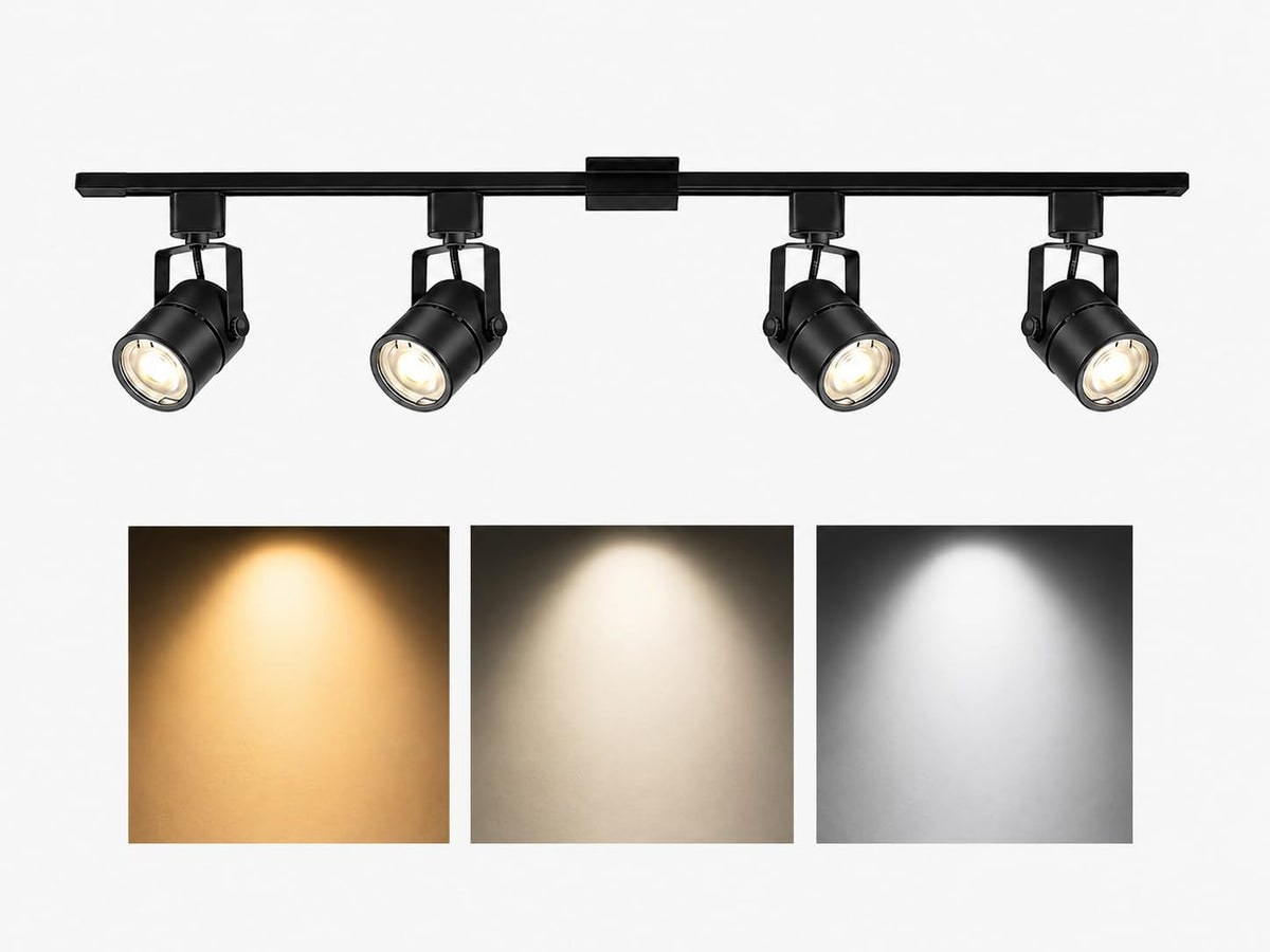 3.3FT LED Track Lighting Kit with 3-Color GU10 Bulbs Dimmable 4 Light Black